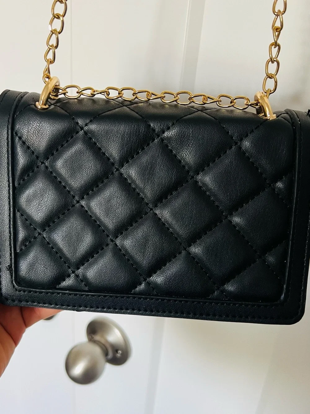 Quilted Black Chain Shoulder Bag with Gold Hardware